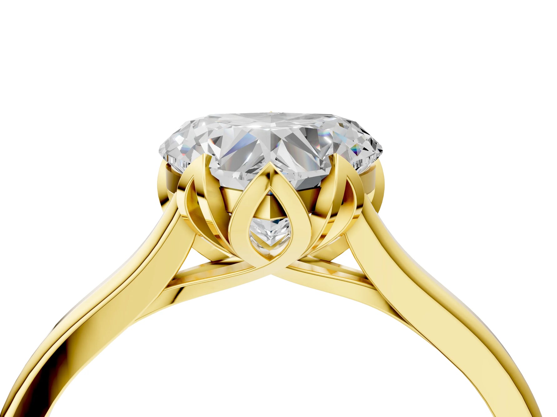 Heart Cut Diamond Solitaire Ring in Yellow gold with Flower Prong Setting_22
