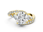 Heart Cut Diamond Solitaire Ring in Yellow gold with Pavé Twist Band and Prong Setting