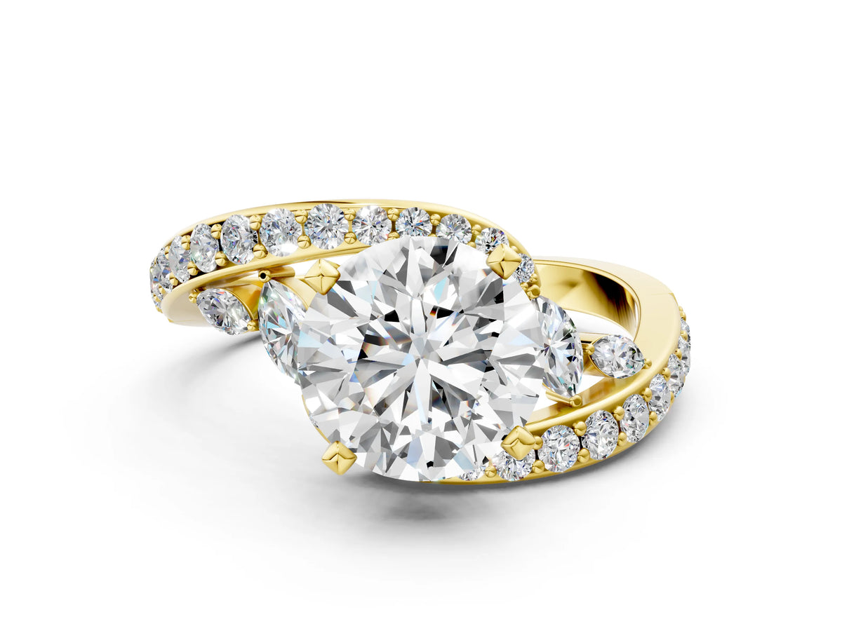 Heart Cut Diamond Solitaire Ring in Yellow gold with Pavé Twist Band and Prong Setting