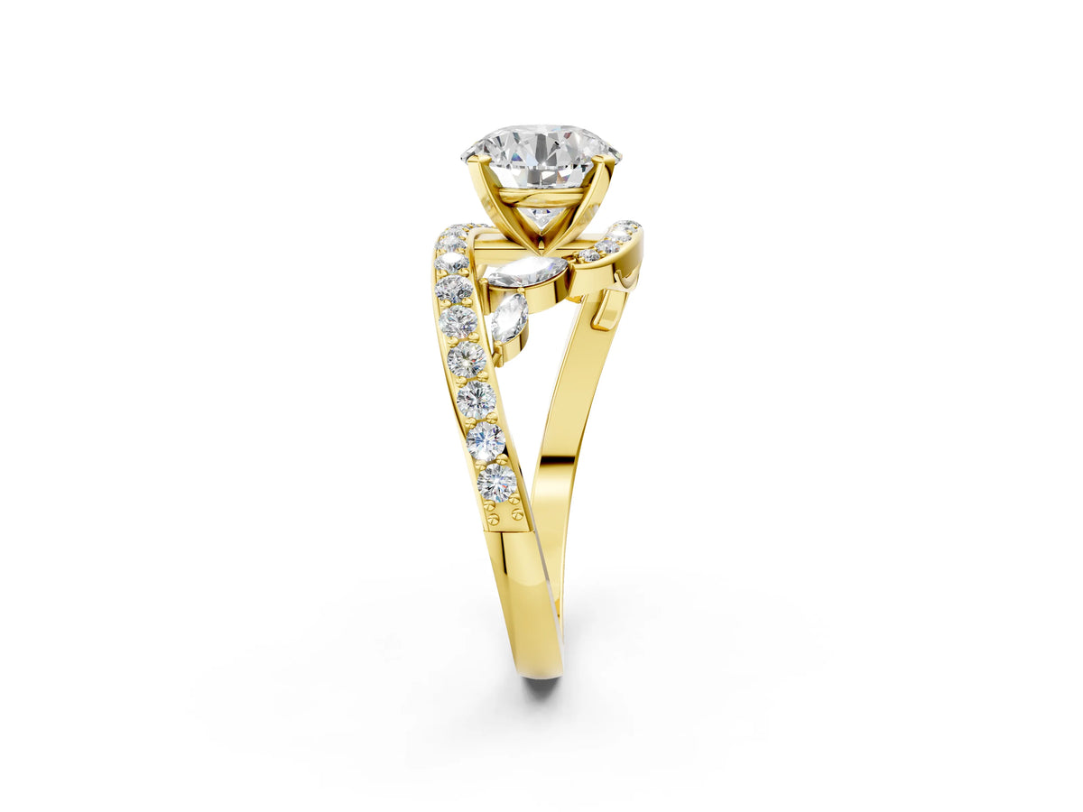 Heart Cut Diamond Solitaire Ring in Yellow gold with Pavé Twist Band and Prong Setting_2