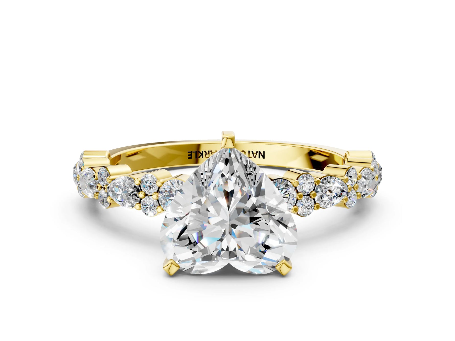 Heart Cut Diamond Solitaire Ring in Yellow gold with Pear and Round Cluster Band_12