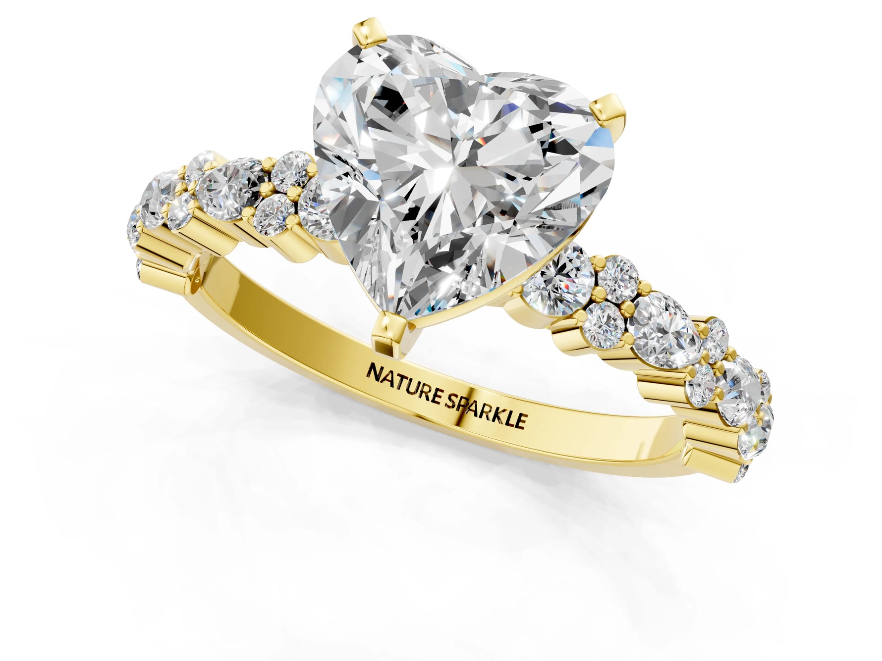 Heart Cut Diamond Solitaire Ring in Yellow gold with Pear and Round Cluster Band_13