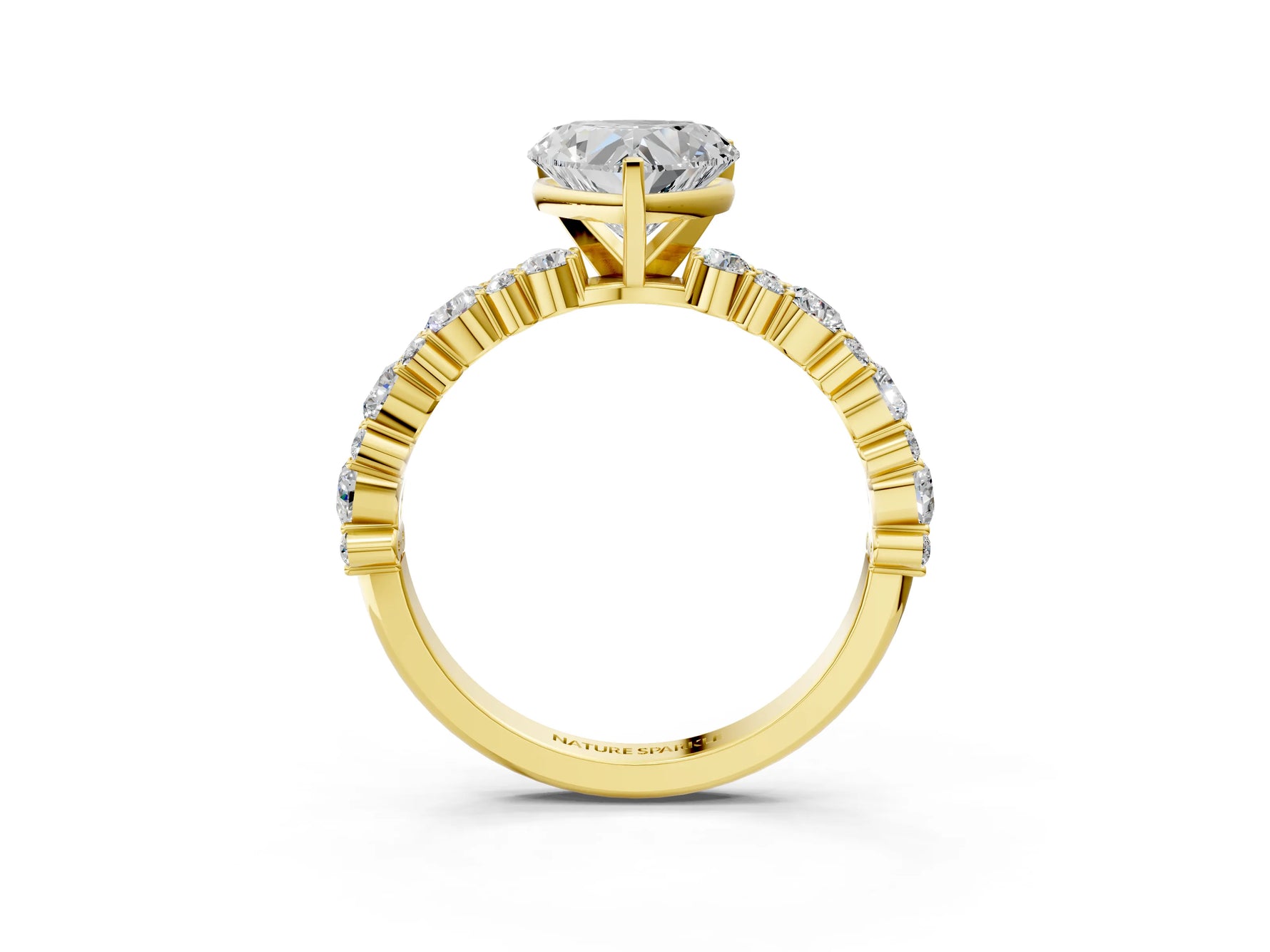Heart Cut Diamond Solitaire Ring in Yellow gold with Pear and Round Cluster Band_15