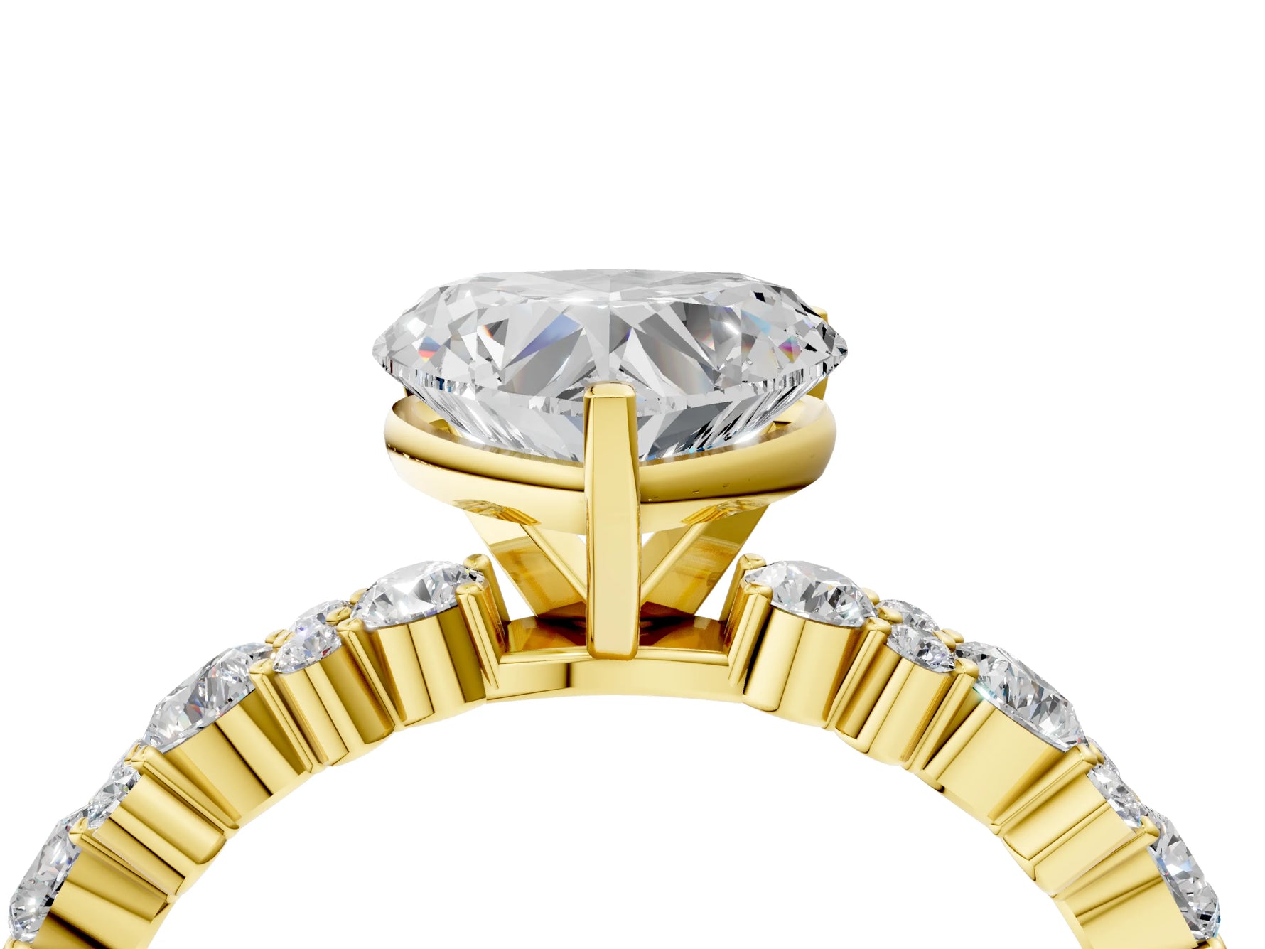 Heart Cut Diamond Solitaire Ring in Yellow gold with Pear and Round Cluster Band_16