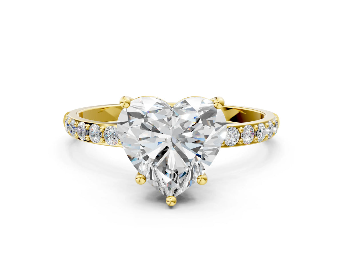 Heart Cut Diamond Solitaire Ring in Yellow gold with Round Pavé Band_30