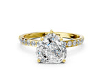 Heart Cut Diamond Solitaire Ring in Yellow gold with Round Pavé Band_6