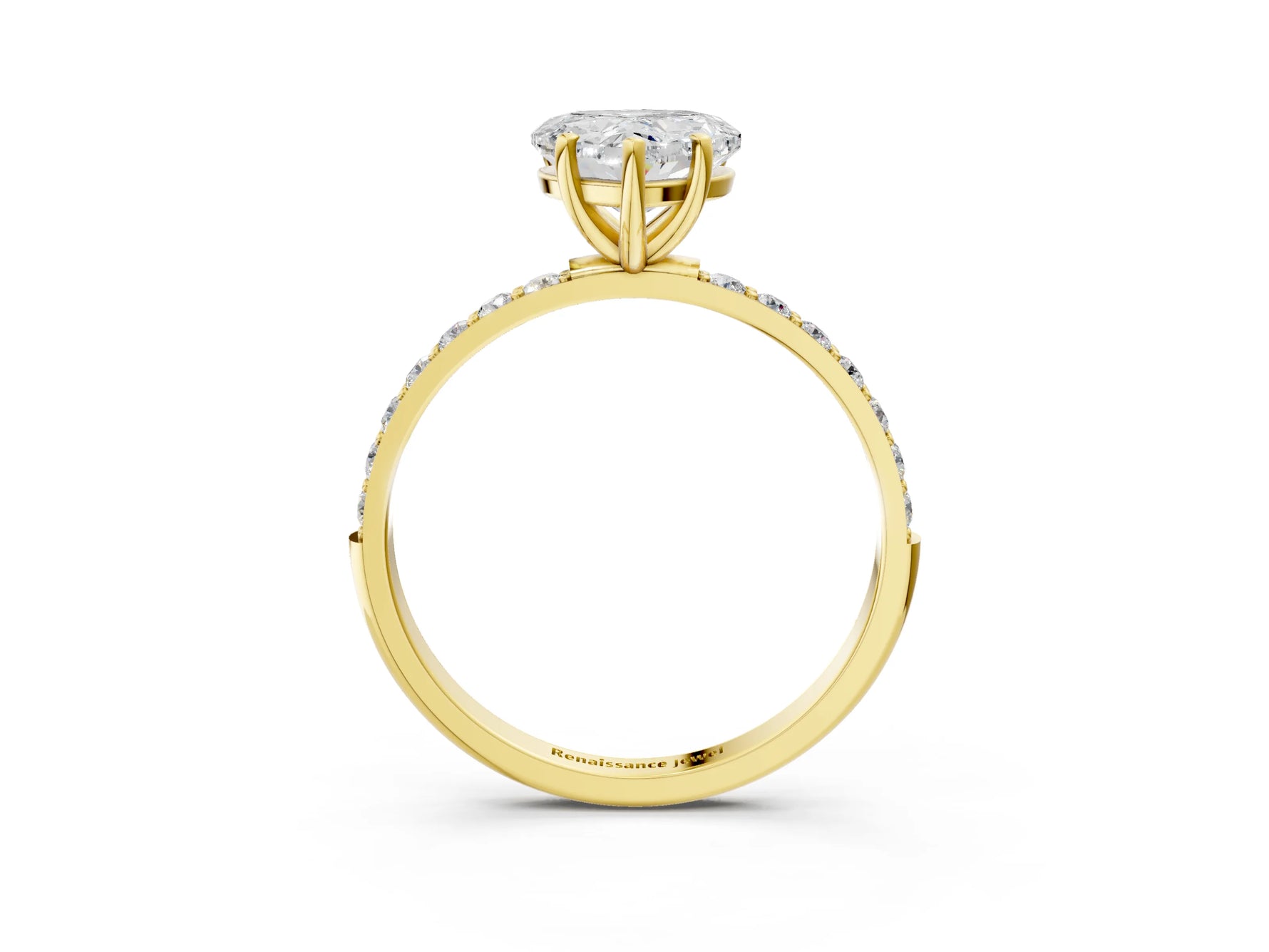 Heart Cut Diamond Solitaire Ring in Yellow gold with Round Pavé Band_9