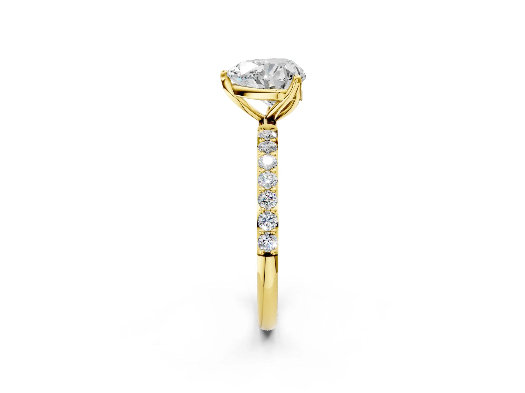 Heart Cut Diamond Solitaire Ring in Yellow gold with Round Shared Prong Pavé Band_20