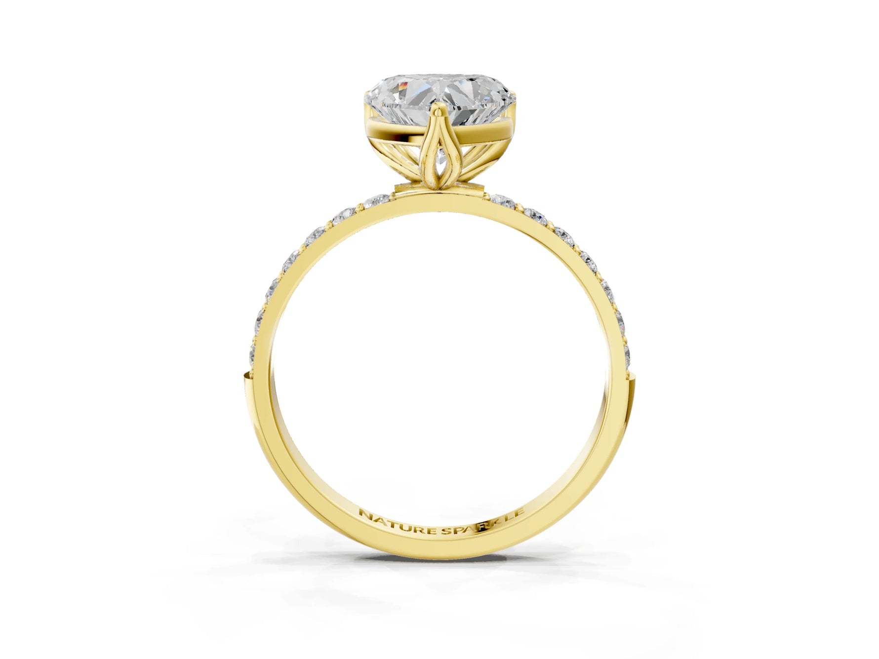 Heart Cut Diamond Solitaire Ring in Yellow gold with Round Shared Prong Pavé Band_21