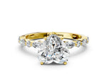 Heart Cut Diamond Solitaire Ring in Yellow gold with Shared Prong Marquise and Round Side Stones_12