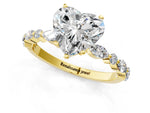 Heart Cut Diamond Solitaire Ring in Yellow gold with Shared Prong Marquise and Round Side Stones_13