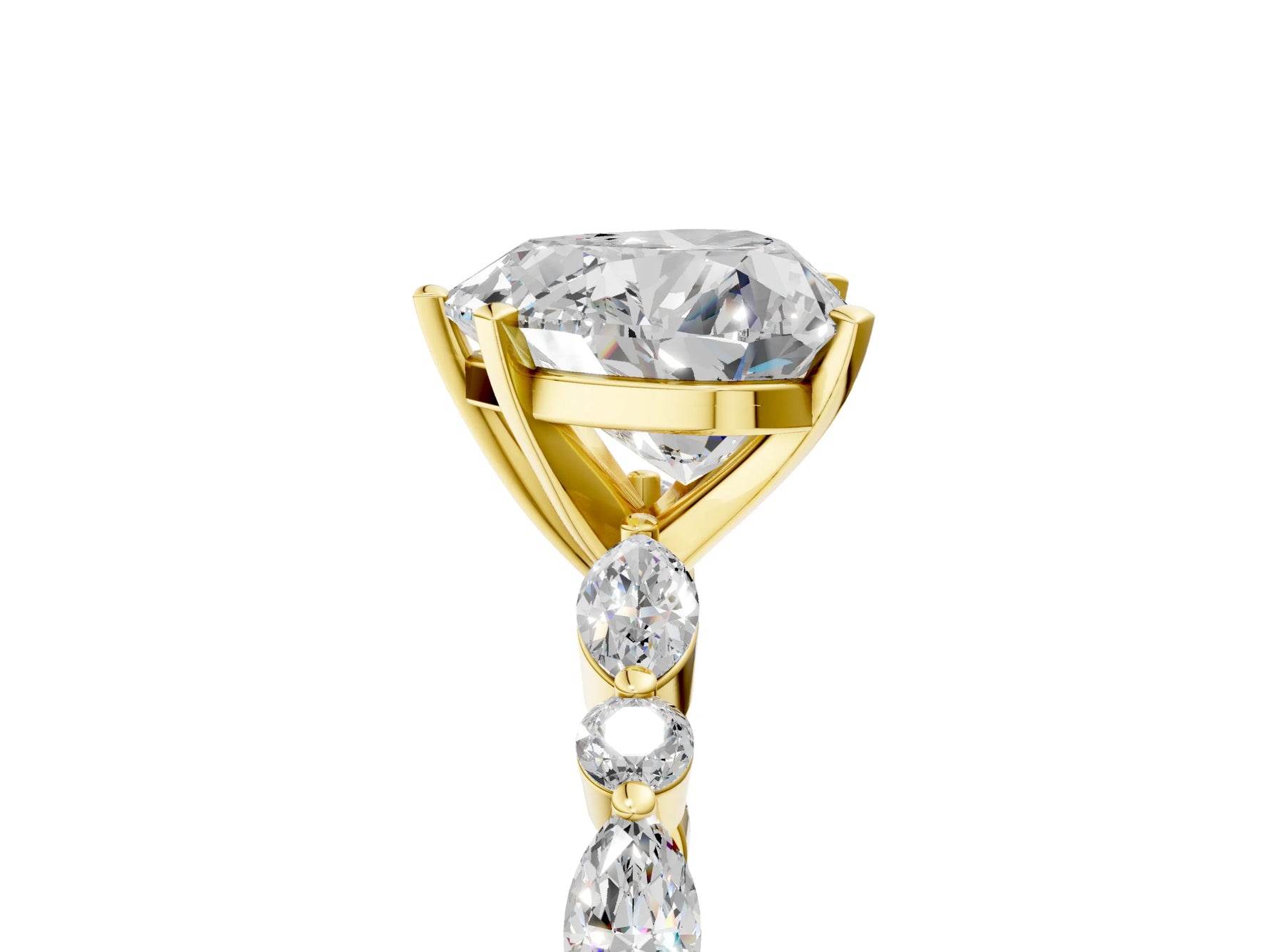 Heart Cut Diamond Solitaire Ring in Yellow gold with Shared Prong Marquise and Round Side Stones_17
