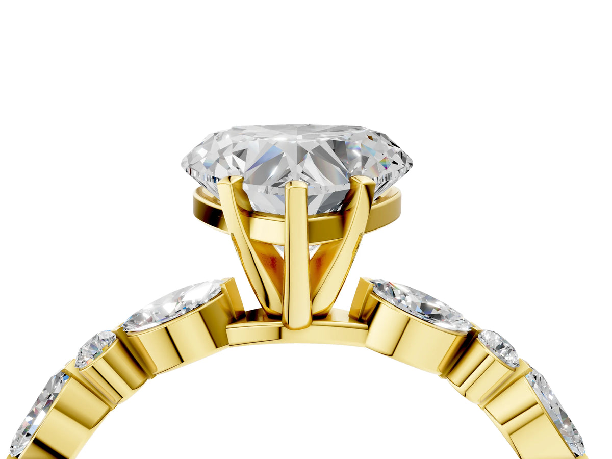 Heart Cut Diamond Solitaire Ring in Yellow gold with Shared Prong Marquise and Round Side Stones_40