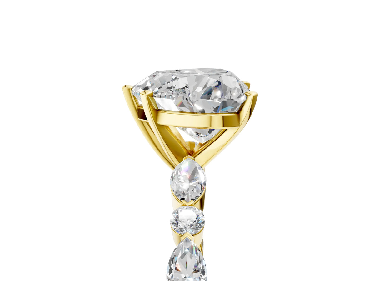 Heart Cut Diamond Solitaire Ring in Yellow gold with Shared Prong Marquise and Round Side Stones_41