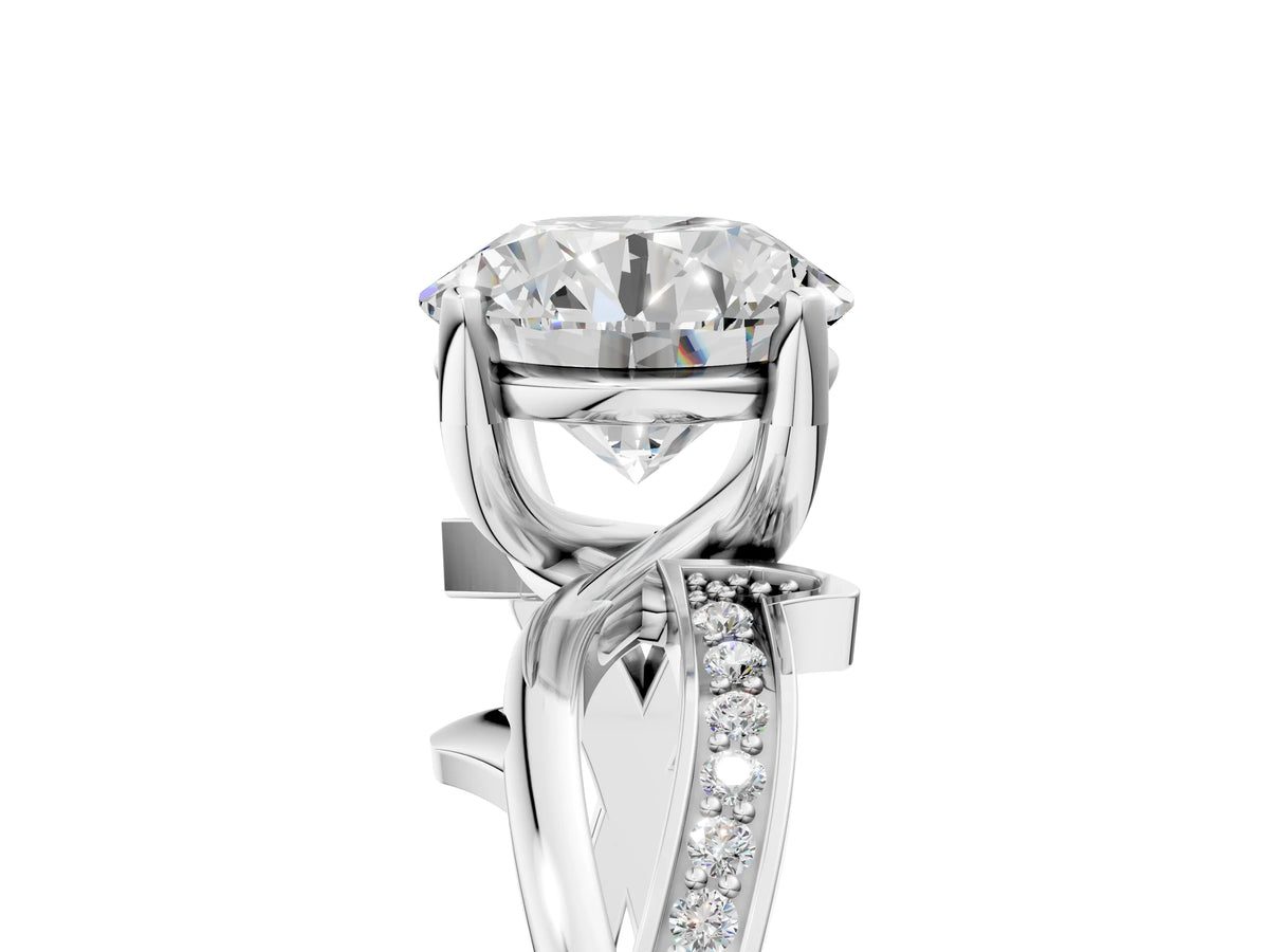 Heart Cut Diamond Solitaire Twist Band Ring in White gold with Pavé Accents and Prong Setting_47
