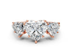 Heart Cut Diamond Trellis Three-Stone Engagement Ring in Rose gold with Round Side Stones_18