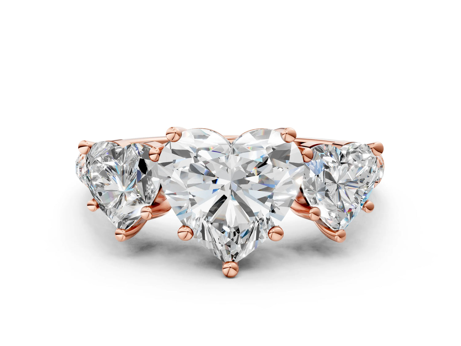 Heart Cut Diamond Trellis Three-Stone Engagement Ring in Rose gold with Round Side Stones_18