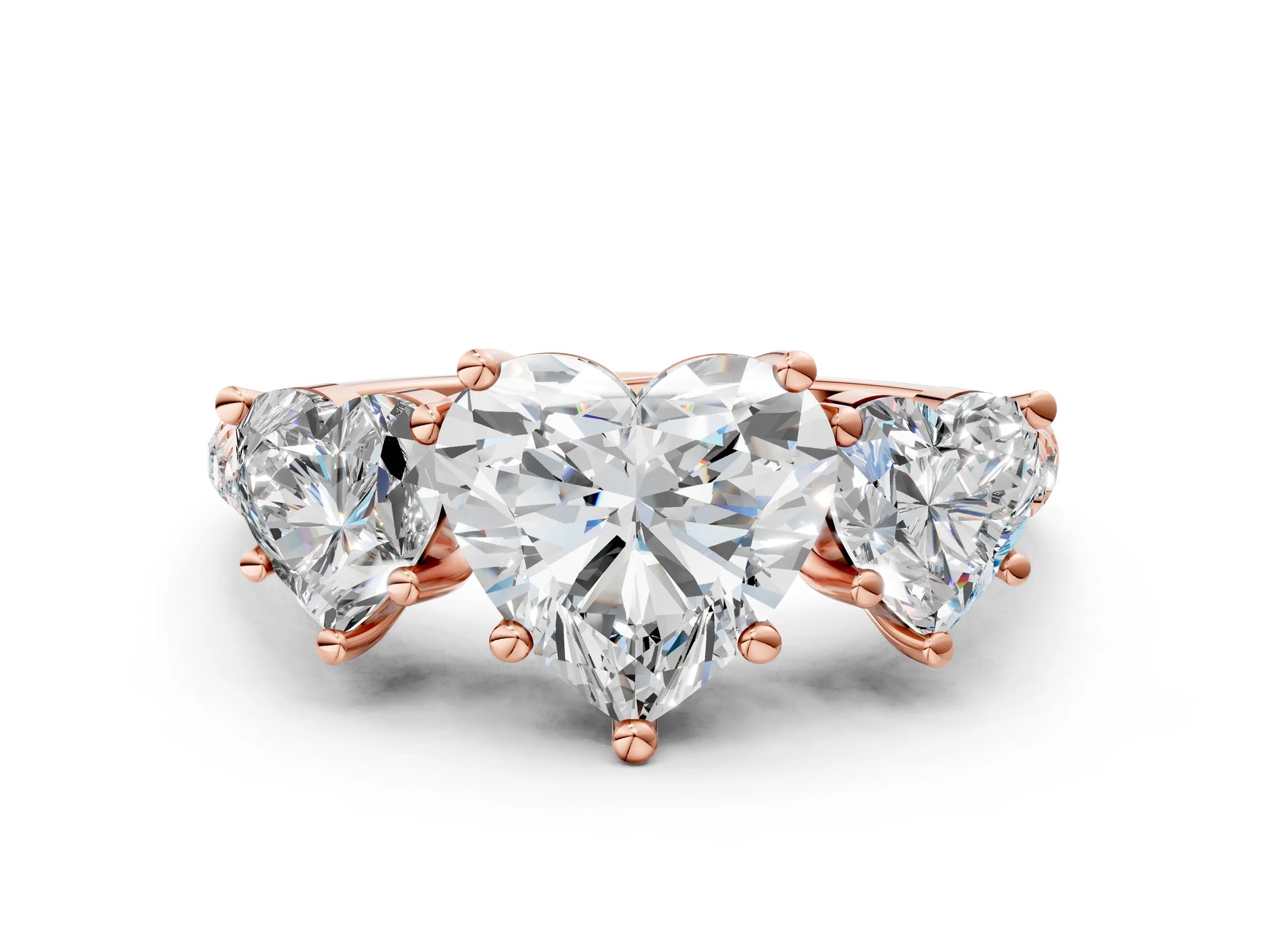 Heart Cut Diamond Trellis Three-Stone Engagement Ring in Rose gold with Round Side Stones_18
