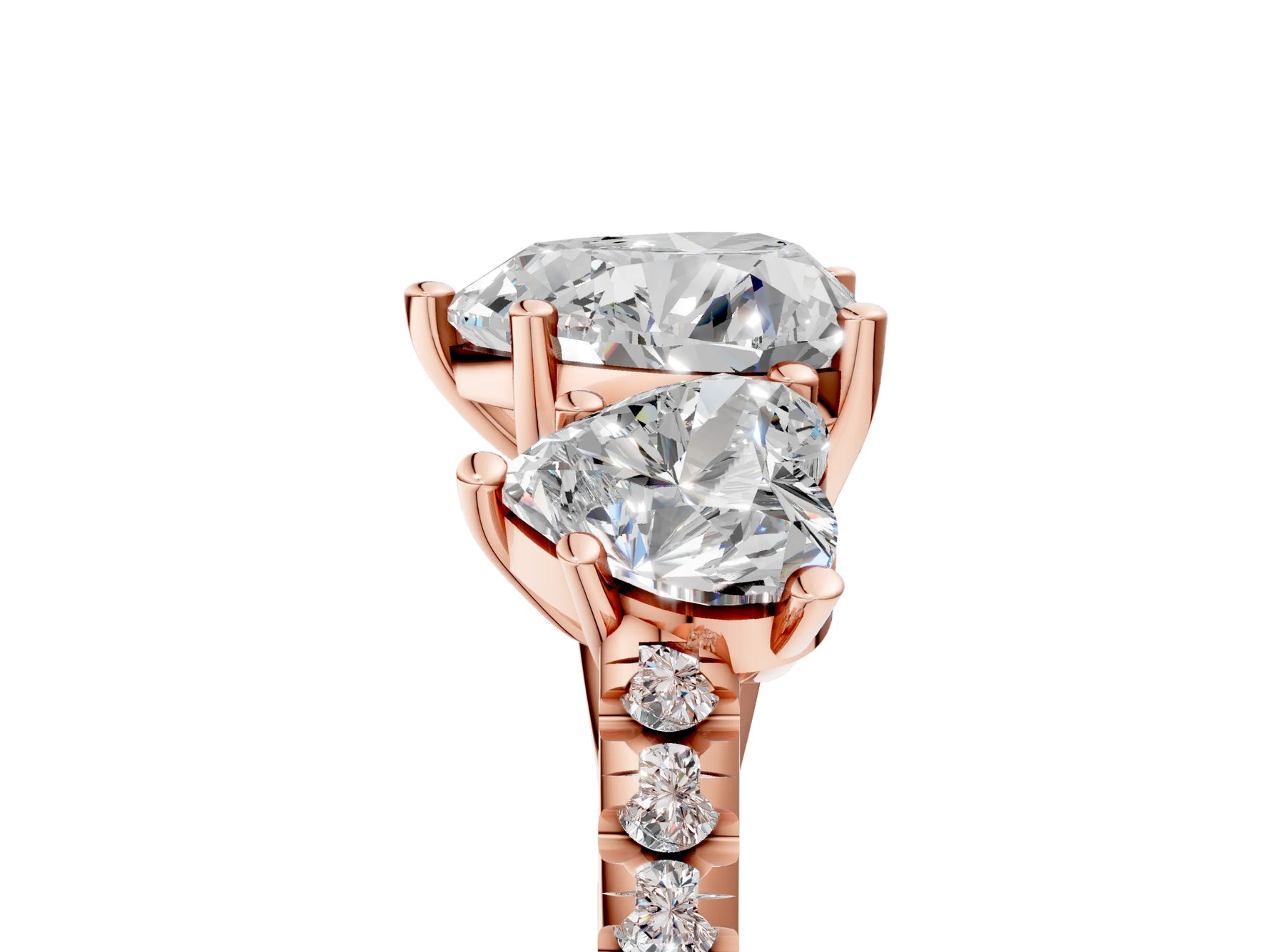 Heart Cut Diamond Trellis Three-Stone Engagement Ring in Rose gold with Round Side Stones_23
