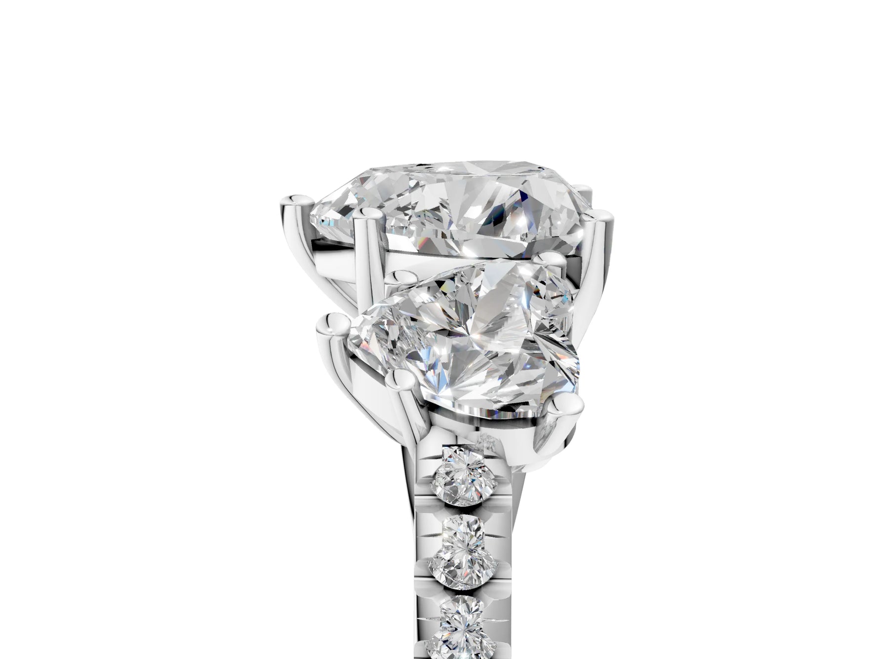 Heart Cut Diamond Trellis Three-Stone Engagement Ring in White gold with Round Side Stones_11
