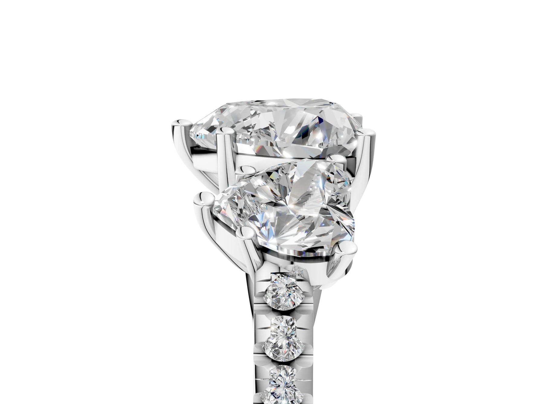 Heart Cut Diamond Trellis Three-Stone Engagement Ring in White gold with Round Side Stones_17