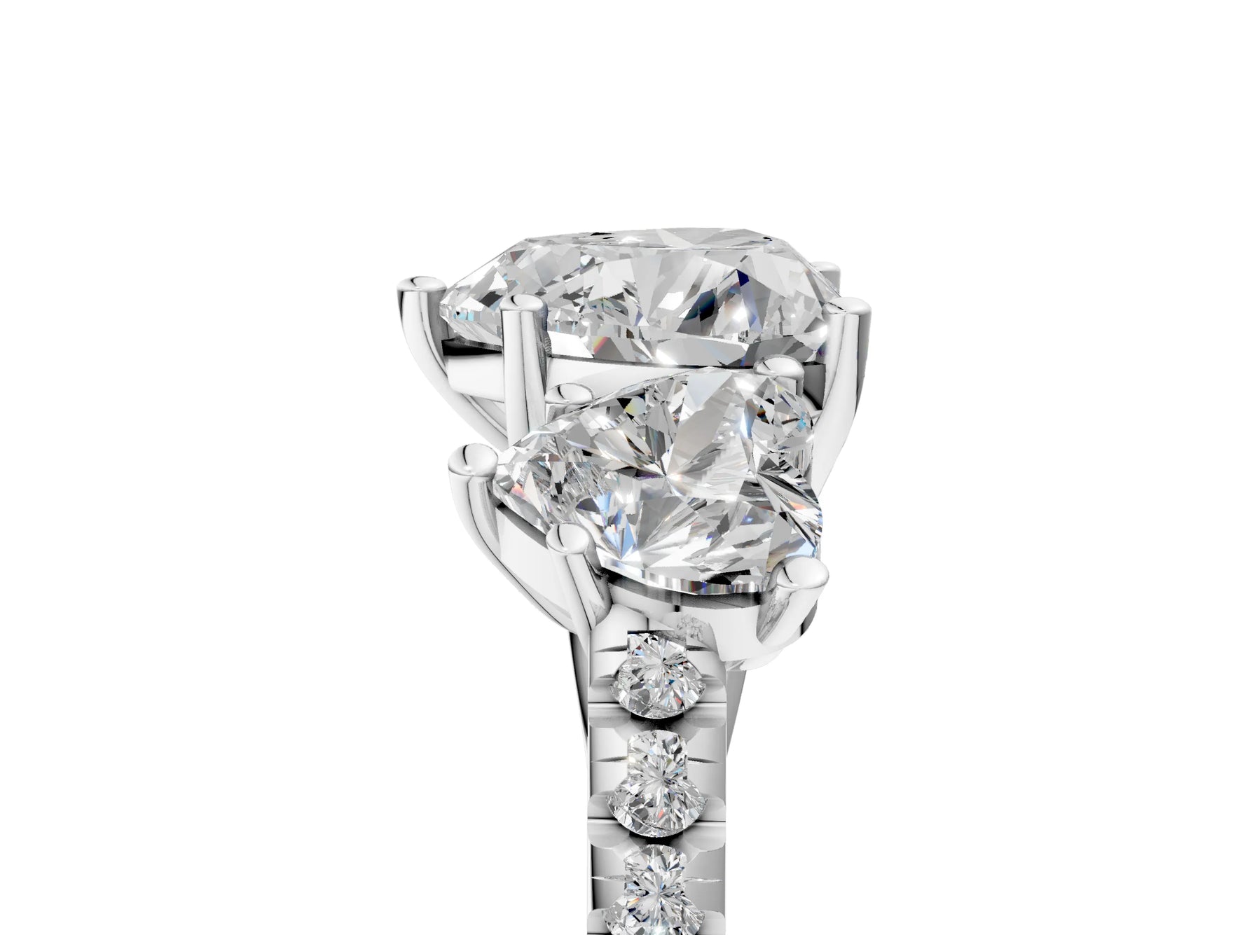 Heart Cut Diamond Trellis Three-Stone Engagement Ring in White gold with Round Side Stones_29