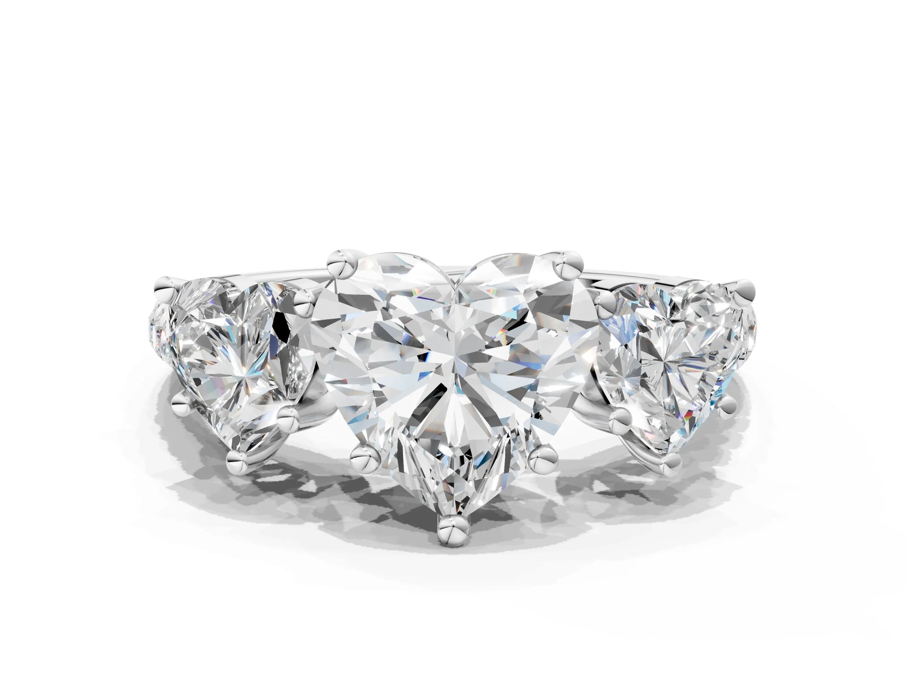 Heart Cut Diamond Trellis Three-Stone Engagement Ring in White gold with Round Side Stones_36