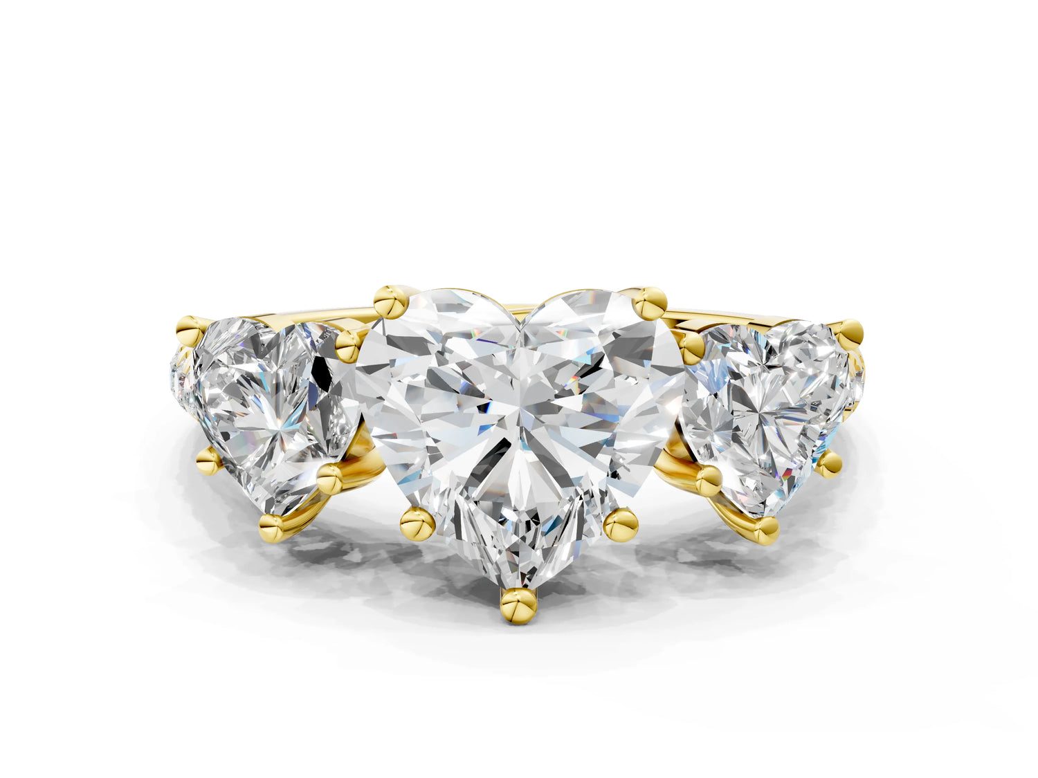 Heart Cut Diamond Trellis Three-Stone Engagement Ring in Yellow gold with Round Side Stones_12