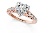 Heart Cut Diamond Vintage Scroll Solitaire Ring in Rose gold with Graduated Round Side Stones_13
