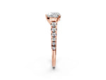 Heart Cut Diamond Vintage Scroll Solitaire Ring in Rose gold with Graduated Round Side Stones_14