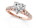Heart Cut Diamond Vintage Scroll Solitaire Ring in Rose gold with Graduated Round Side Stones_25
