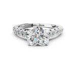Heart Cut Diamond Vintage Scroll Solitaire Ring in White gold with Graduated Round Side Stones_18