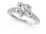 Heart Cut Diamond Vintage Scroll Solitaire Ring in White gold with Graduated Round Side Stones_19