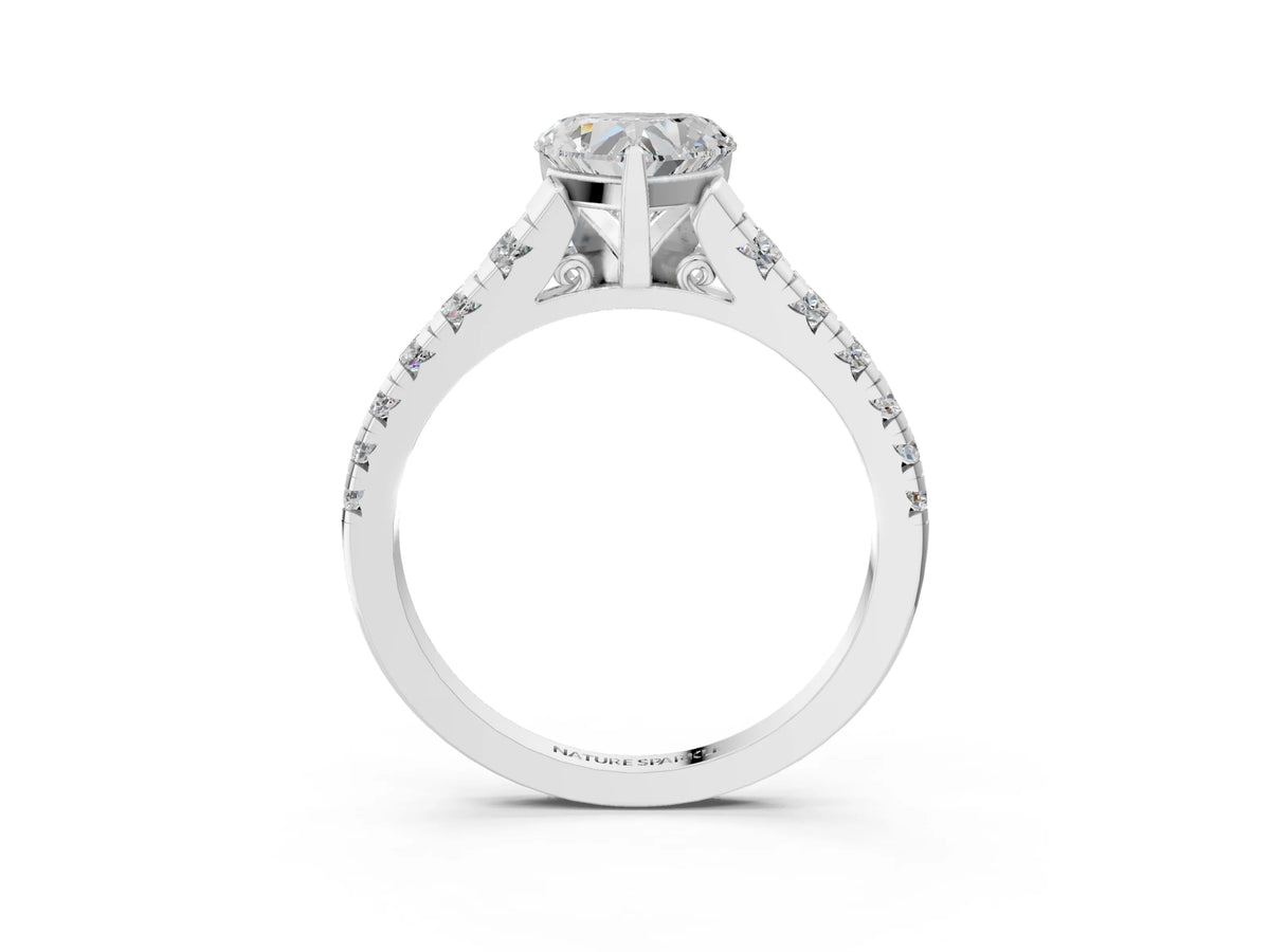 Heart Cut Diamond Vintage Scroll Solitaire Ring in White gold with Graduated Round Side Stones_21