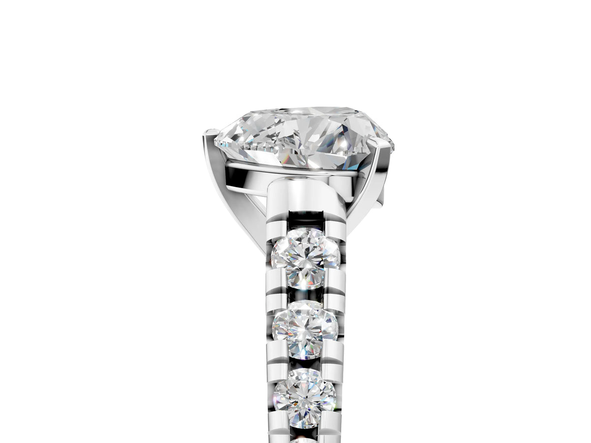Heart Cut Diamond Vintage Scroll Solitaire Ring in White gold with Graduated Round Side Stones_23