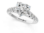 Heart Cut Diamond Vintage Scroll Solitaire Ring in White gold with Graduated Round Side Stones_7
