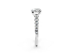Heart Cut Diamond Vintage Scroll Solitaire Ring in White gold with Graduated Round Side Stones_8