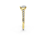 Heart Cut Diamond Vintage Scroll Solitaire Ring in Yellow gold with Graduated Round Side Stones_14