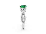 Heart Cut Emerald Solitaire Ring in White gold with Interwoven Pavé Band and Prong Setting_2