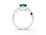 Heart Cut Emerald Solitaire Ring in White gold with Interwoven Pavé Band and Prong Setting_3