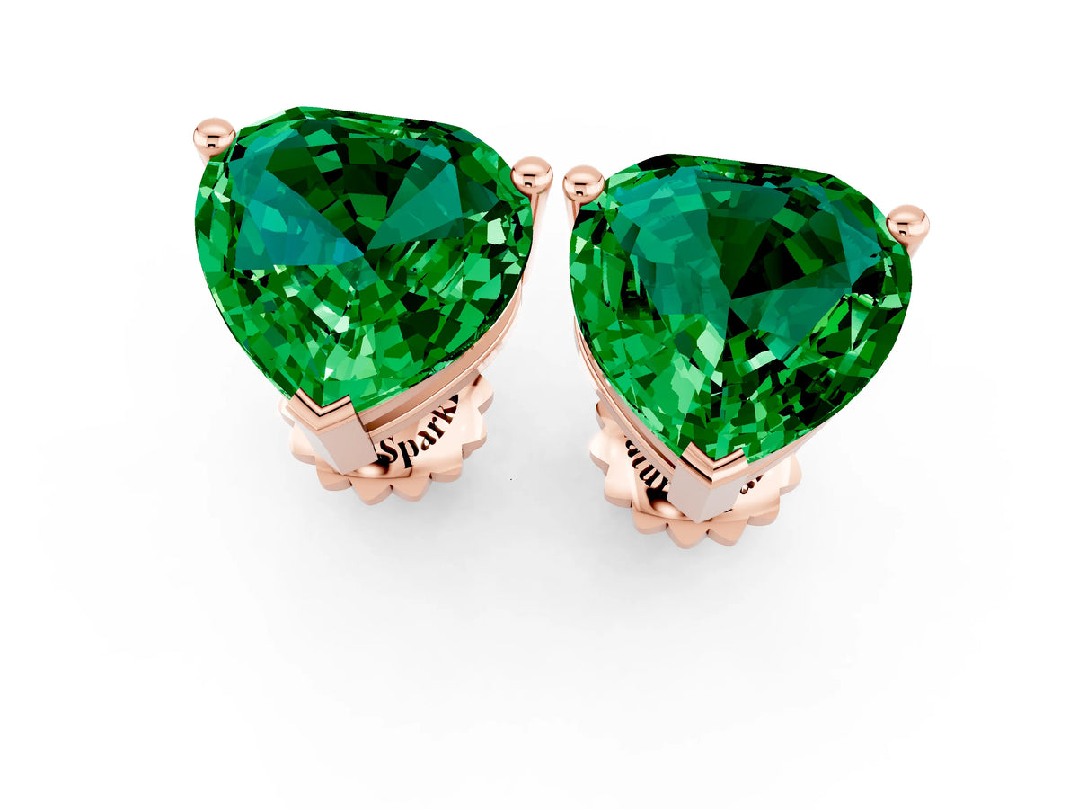 Heart Cut Emerald Stud Earrings in Rose gold with Basket Setting_1