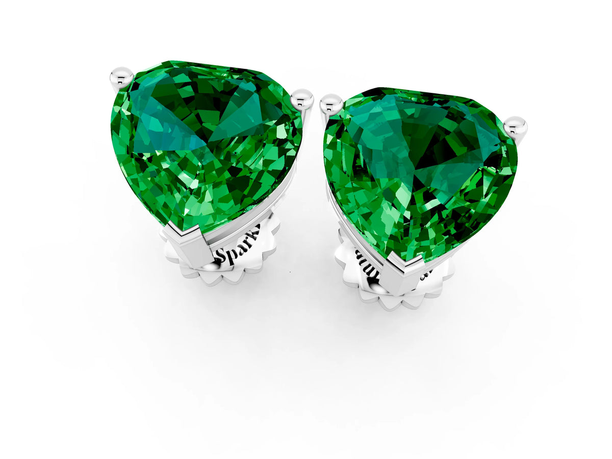 Heart Cut Emerald Stud Earrings in White gold with Basket Setting_1