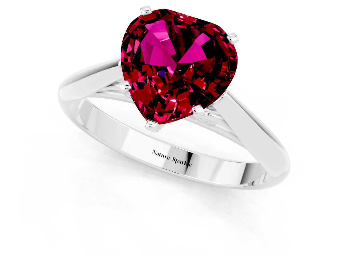 Heart Cut Garnet Cathedral Solitaire Engagement Ring in White gold with Prong Setting_1