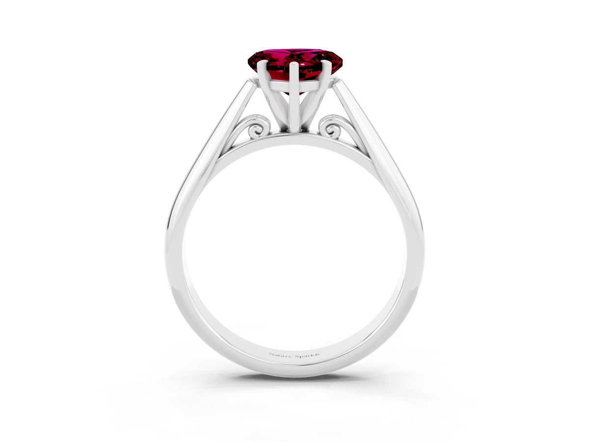 Heart Cut Garnet Cathedral Solitaire Engagement Ring in White gold with Prong Setting_3