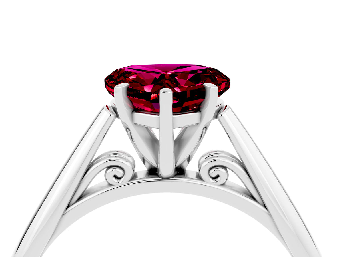 Heart Cut Garnet Cathedral Solitaire Engagement Ring in White gold with Prong Setting_4
