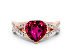 Heart Cut Garnet Solitaire Ring in Rose gold with Interwoven Pavé Band and Prong Setting