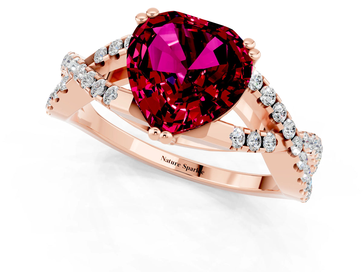 Heart Cut Garnet Solitaire Ring in Rose gold with Interwoven Pavé Band and Prong Setting_1