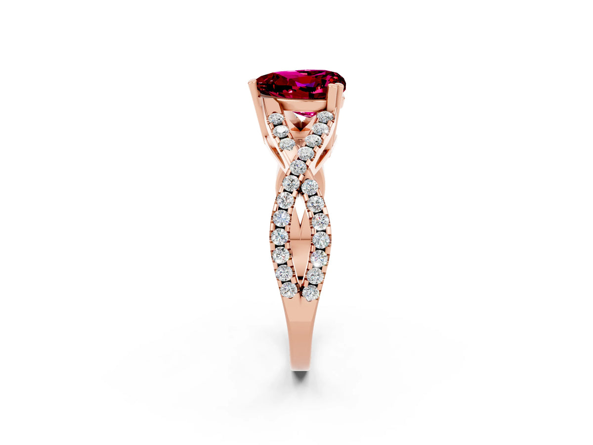 Heart Cut Garnet Solitaire Ring in Rose gold with Interwoven Pavé Band and Prong Setting_2