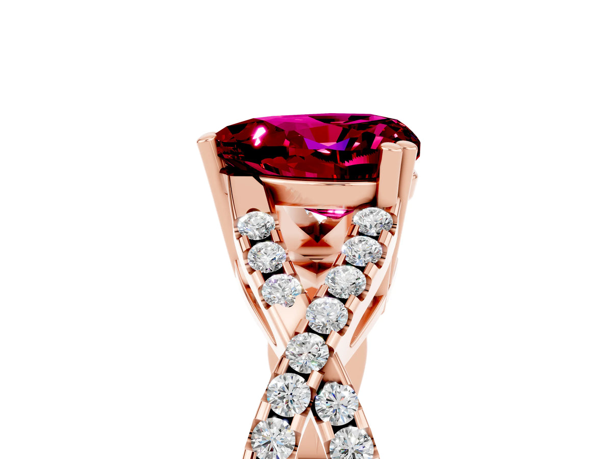 Heart Cut Garnet Solitaire Ring in Rose gold with Interwoven Pavé Band and Prong Setting_5