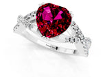 Heart Cut Garnet Solitaire Ring in Silver with Interwoven Pavé Band and Prong Setting_7